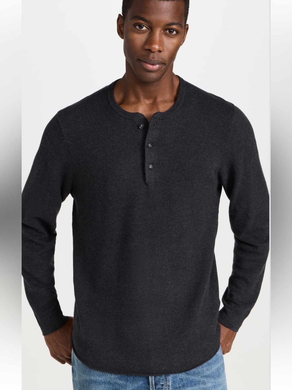 Marine Layer Waffle Stitch Henley Sweater Organic Cotton Charcoal Small NWT